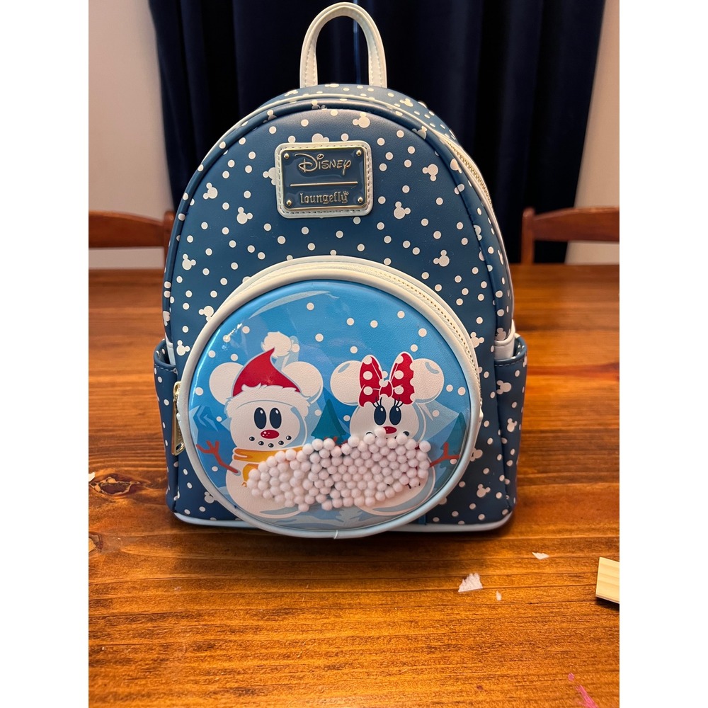 Loungefly Disney Mickey Minnie Snowman Mini Backpack Blue Holiday Excellent